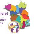 Ich kandidiere! Zwei Figuren stehen mit Wahlzetteln vor der Brandenburg-Karte. 